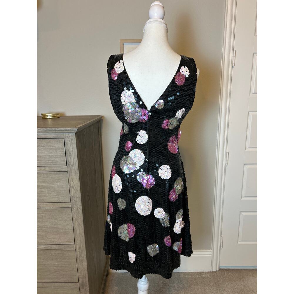 Nadine Boutique | Vintage Black/Pink/Silver Sequins Sheath Dress | Large - Picture 9 of 14